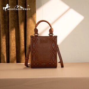Montana West Embroidered Aztec Small Tote/Crossbody Brown